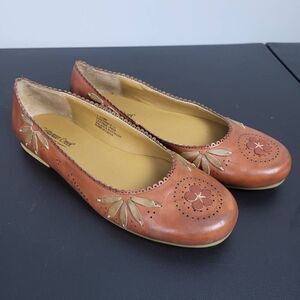 Coldwater Creek Womens Martinque Ballet Flat Leather Shoes Brown 7.5 Embossed